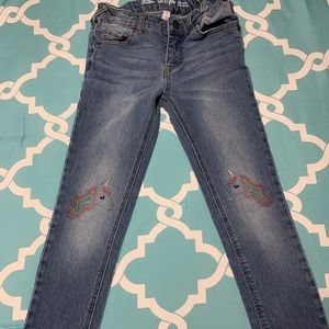 Girls Unicorn Embroidered Jeans
